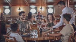 Family at the Lonesome George Restaurant of the Galapagos Legend
