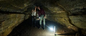 Highlands - Santa Cruz in Galapagos. A couple in lava tube