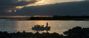 Punta Carrion - Santa Cruz Island Visitor Sites: Travelers in a Panga at Punta Carrion