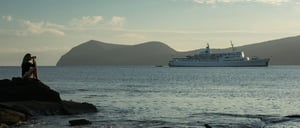 Egas port landscape beach view of the sea and Legend cruise