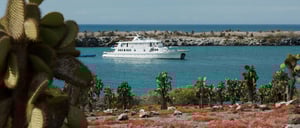 North Seymour in Galapagos Islands view of the M/V Galapagos Legend