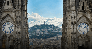 Quito hill with virgin of panecillo between the basilica church